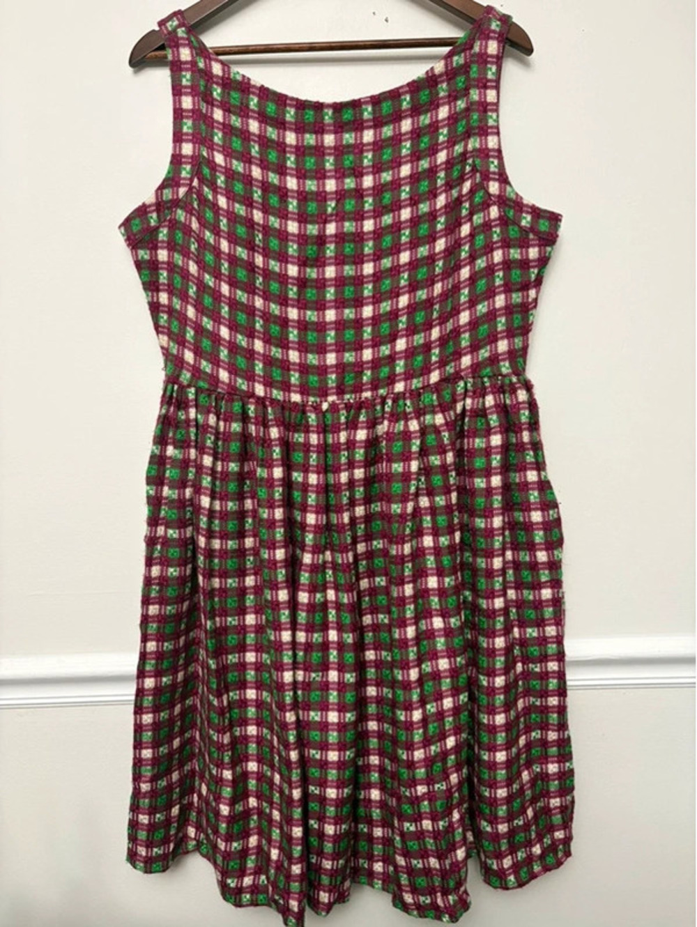 Saint Geraldine XL Burgundy Green Plaid Woven Fit & Flare Dress